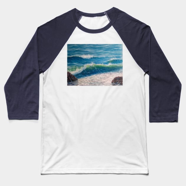 Sea Waves Oil painting Baseball T-Shirt by Gatoulart